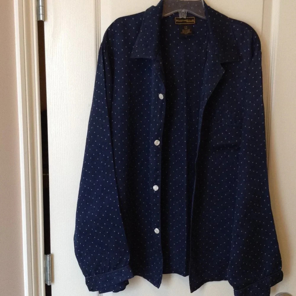 Boulevard Club Men's Silk Pajama Top Blue Size Lg Sleepwear